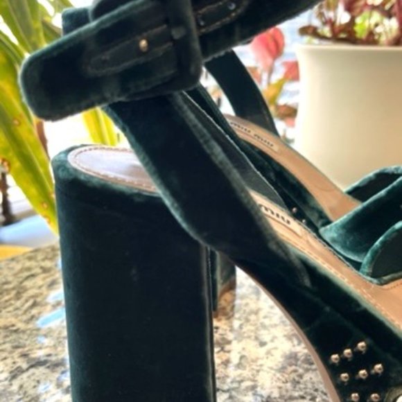 $995 MIU MIU PRADA JEWEL TONE STUDDED PLATFORM MARY JANE HEELS 38 8 - Picture 5 of 12